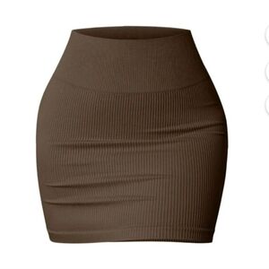 OQQ High Waist Mini Skirt Brown Ribbed